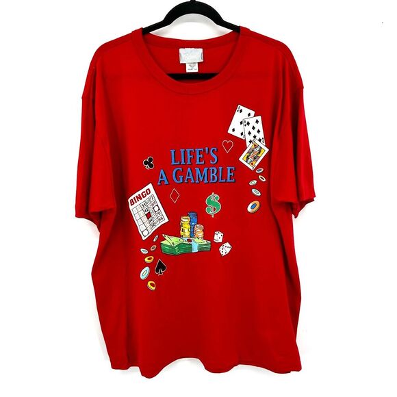 BLAIR Vintage Single Stitch Red Life's A Gamble Graphic Print T-Shirt Size XL - Picture 1 of 6
